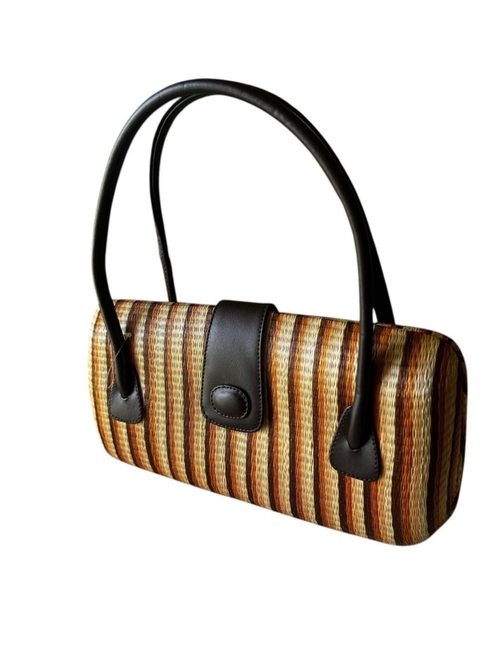 THE SAK Woven Straw Stripe Hardshell Handbag with Dark Brown Trim - Picture 10 of 13